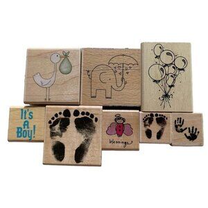 Wooden Rubber Stamps Baby Themes Footprints Handprints Lot Cute